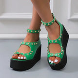 Summer Women Sandals Zipper Wedges with Metal Beads on The Top Plus Size Women Shoes 43 Sandals for