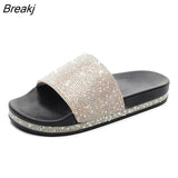 Women Shoes Outdoor Beach Slippers 2022 Summer Crystal Flats Ladies Casual Flip Flops Rhinestone Glitter Platform