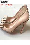 brand 12cm high heels pointed toe sexy shallow women's shoes with rivet party evening shoes MD034