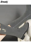 Half High Ladies Boots Elegant with Low Heels Shoes for Women Mid Calf Rhinestone Free Shipping Price Demi-season