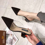 Slippers High Heel 7CM Solid PVC Shoes for Women Outside Wear Suede Slides Zapatos Mujer Pointed Sandalias Mujer