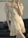Elegant Short Sleeve Dress Woman Casual 2023 Summer Sexy Party One Piece Dress Korean Fashion Beach Vintage Midi