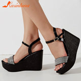 Summer 2023 New Arrivals Women's Sandals Peep Toe Wedge High Heels Slipper Shiny Rhinestones Comfy Walking