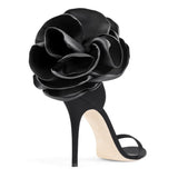 Women's Sandals 2023 Women High Heels Shoes Silks Satins Party Buckle Shoes Rome Flower Round Toe Sandals Summer Shoes For