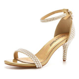 Breakj Cm Temperament Shallow Word With Fine Heel Sandals Imitation Pearl Wedding Shoes Sexy Fish Mouth Summer Sandals Size