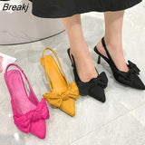 Summer Bow Sandals Women High Heels Pointed Toe Pumps Fashion Baotou Thin Strap Sandals Slip on Ladies Elegant Dress