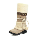 Style Women Boots Suede Leather Cotton Shoes for Women Plush Warm Snow Boots Retro Square Toe Thick Heel Mid-Calf