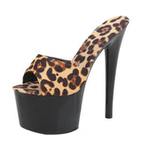 New Leopard Print Woman Slippers Sandals Platform 2023 Nightclub Sexy High-heeled 15cm Shoes Slippers Heels