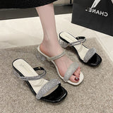 Women's Summer Slippers, 2024 New Non-slip Wear Thick Heel Flip-flops Diamond High Heels Sandals, Beach Fashion