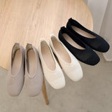 Cloth Square Head Grandma Shoes 2024 New Soft Soles Hollowed-Out Shallow Casual Ladyshoes Knitted Flat Soles Flying Knitted Single