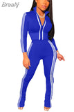 Fall Winter Casual Sport Two Piece Sets Women Zip Long Sleeve Coat + Pants Tracksuits Fashion Stripe Print 2pcs