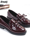 Patent Leather Women's Loafers Platform Slip on Shoes for Women Spring British Tassel Casual Flats Shoes Chaussures