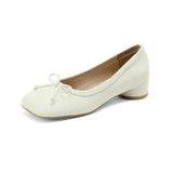 INS Hot Cow Split Leather Pumps Women Square Toe Ballet Shoes Bow Decorate Low Heels Party Date Princess Handmade