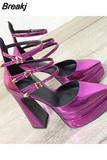 Brand Woman Shoe Shining High Heel Women Pumps Elegant Ankle Strap Female Platform Shoes Office Lady Summer Women