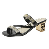 Gold Silver Women's Sandals Summer 2023 Crystal High Heels Party Shoes Woman Comfortable Thick Heel Slides Sandalias