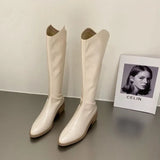 Breakj Versatile Fashion Leather Boots Thick Heel Pointed Long Boots Knight Boots Women's