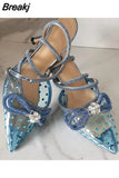 Rhinestones Women Pumps Crystal Bowknot Satin Sandals 2023 Summer Transparent Shoes High Heels Party Prom Designer