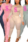 Solid Women Skinny Two Piece Sets Spring Bodycon Tracksuits Dollar Print Top And Leggings Pants 2pcs Outfits 2023