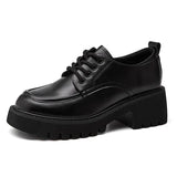 Lace Up Platform Oxford Shoes for Women 2023 Spring Autumn Chunky Heels Pumps Woman Black PU Leather Office Work