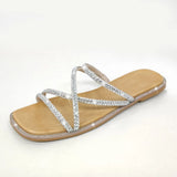 New 2023 Summer Dropship In Stock Women Slipper Sandals Sparkle Crystals Shoes Leisure Flat Comfy Beach Vacation