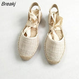 for women Hemp Rope Bottom Ladies Sandals Flat Shoes Women Strappy Fisherman Sandals Women Spring and Summer Lace