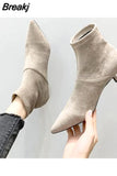 Pointed Toe Booties Elastic Suede Short Shoes for Women Elegant with Low Heels Female Ankle Boots Trend 2023 Sale