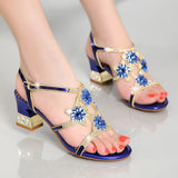 Women's Diamond Sandals 2024 New Summer High Heels With Leather Heels Set With Diamonds, Thick Heels For Women's
