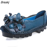 Women's Mom Shoes Retro Ethnic Slip on Flat Casual Shoes Female Soft Sole Loafers Fashion Flower Round Toe Walking