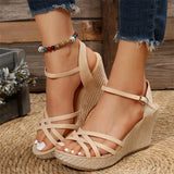 Buckle Wedge Sandals for Women Summer 2024 Platform Open Toe Sandals Woman Thick Sole Roman Gladiator Sandalias