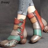 Women Boots 2023 New Woman Short Boots Mixed Colors Genuine Leather Autumn/Winter Shoes Square Heels Female