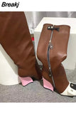 Women Chelsea Boots Luxury Designer Shoes Metal Decoration Rivet Women High Knee Boots Zipper-Sid Chunky Heels Western