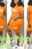 Summer Shorts Tracksuit Set Pink Letter Print Top Biker Shorts Suits Sport Casual Two Piece Set Bodycon Outfits
