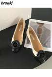 Flats Shoes Woman Brand Metal Buckle Round Toe Ballerina Comfortable Shallow Slip on Casual Ballet Embroidery Black
