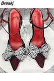 straps design pointed toe shoe 8cm 10cm 12cm high heels party dating wedding gorgeous bling bow women pump SJ021