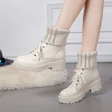 Martin Boots Girls College Style Students Non-Slip Thick Soles Plush Warm Wool Rice White Large Size Short