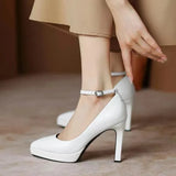 Spring and Autumn Season New Fashion Pointed Shallow Mouth One Line Buckle Solid Color Women's Mary Jane Single