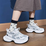 Summer Sneakers New Korean Mesh Breathable Platform Dad Shoes Women's Student Casual Thick Sole Silver Sport Running