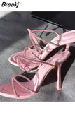 Summer New Sandals Women's Rhinestone Cutout Elegant Ladies Open Toe High Heels Women's Party Dress Summer