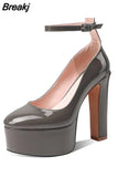 Pumps Round Toe Chunky Block Heel Ankle Strap With Heart 2023 Spring Brand New High Heels Mary Janes Women