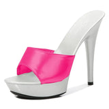Women Slipper 2023 Summer Fine Heel 13cm Shoe Slipper Platform Patent leather Pumps Sexy Shoes Stripper Hihg Heels