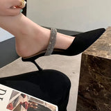 Crystal Strap Mule Shoes for Women 2023 Black White Pointed Toe Party Wedding Shoes Woman Luxury Stiletto Heels