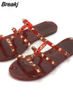 Rivet Crystal Jelly Slipper Shoes Women's Sandals Flat Bottom Slippers Summer Casual Beach Outdoot Female Ladies
