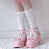 Dropship Sweet Lolita Style Gothic Cosplay Black Pink Cozy Wedges Mary Jane High Heels Pumps Platform Shoes Woman