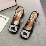 Sandals Med Block Heels Female Shoe All-Match Mary Jane New Medium Chunky Girls Closed Beige Clear Comfort Summer Fashion