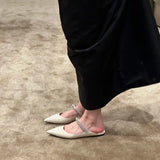 Shoes Shallow Pointed Toe Mules For Women 2023 Thin Heels Slippers Soft Beige Heeled Sandals Slides Fashion New Comfort