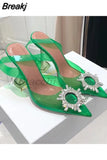 Heels Woman PVC Sandals 2023 Sexy Crystal Heeled Slingbacks Women Pumps Summer Shoes High Heels Wedding Bride