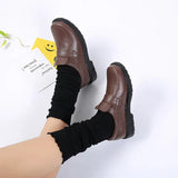 New Round-Headed Uniform Shoes College Style Lolita Black And Brown JK Women's Flat Heel Comfortable Leather