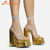 Chunky High Heels Women Sandals 2023 Hot Fashion European Style Sexy Rhinestone Sandals Strappy Women Shoes Party