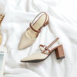 Shoes for Pumps Summer Elegant Chunky High Heels Pointed Toe Baotou Solid Ladies Shoes Female Sandals Zapatillas
