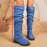 Breakj Folded Boots Women's Belt Buckle Boots But Knee Pile Boots Thick And Thin
